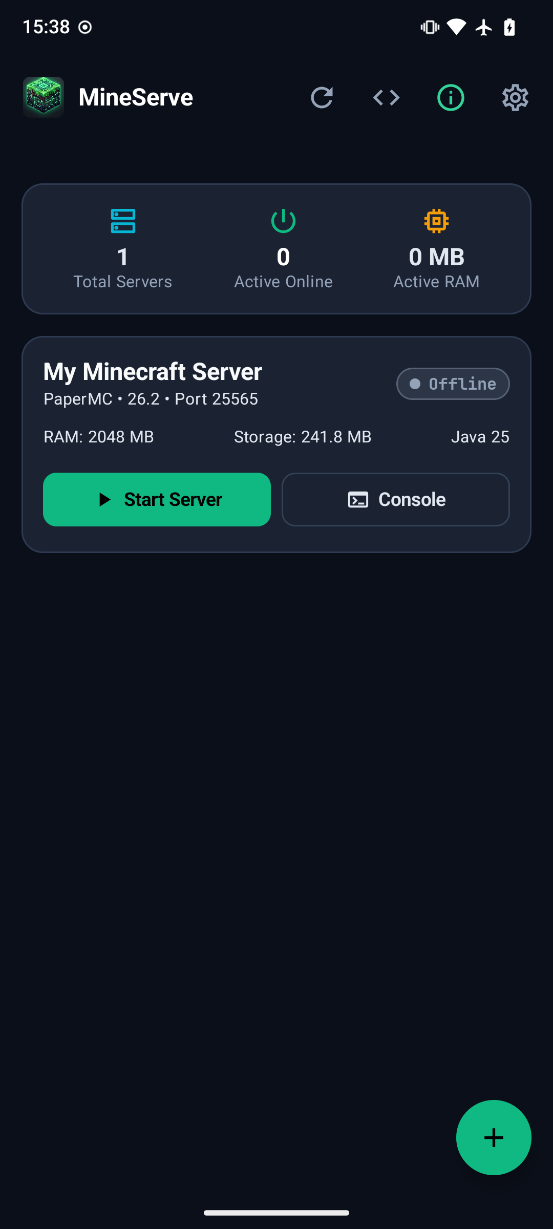 MineServe Dashboard on Android